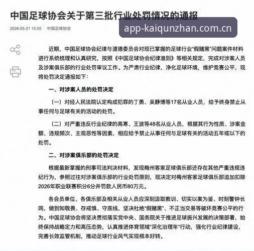 开全站2026新版入口 中国足协第三批禁足名单全面评测:17人终身禁足背后的行业乱象深度分析